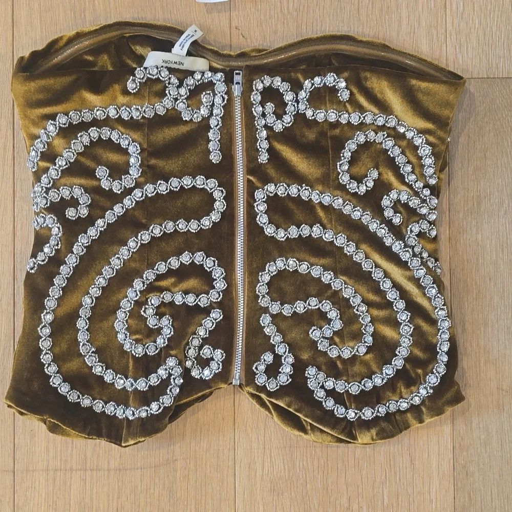 Anthropologie Ollari Velvet Crystal Corset top S - Picture 5 of 6